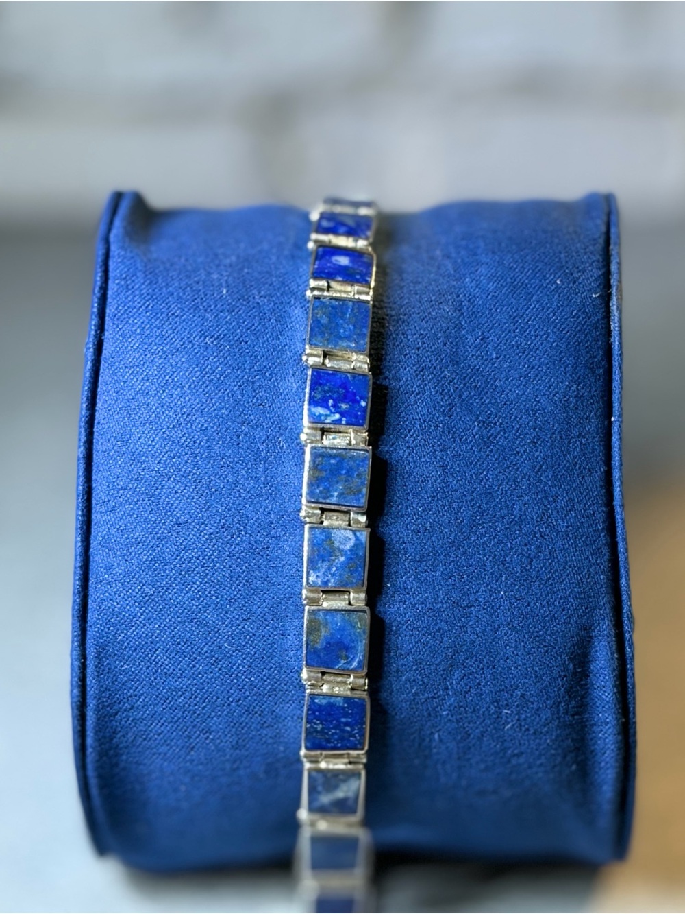 Sterling Silver 925 Lapis Lazuli Link Bracelet 7.25in 17.5g Vintage